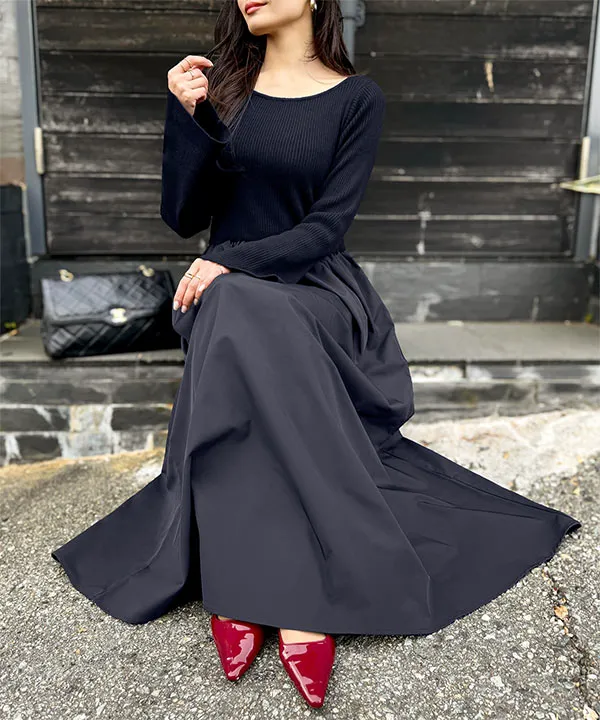 フレアスリーブニットトップスドッキングワンピース [E3449] | SALE