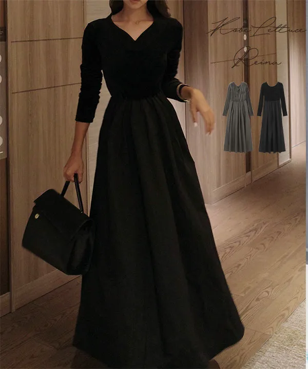 Reinaさんコラボ ] 選べる2タイプ ベロアドッキングワンピース [E3428