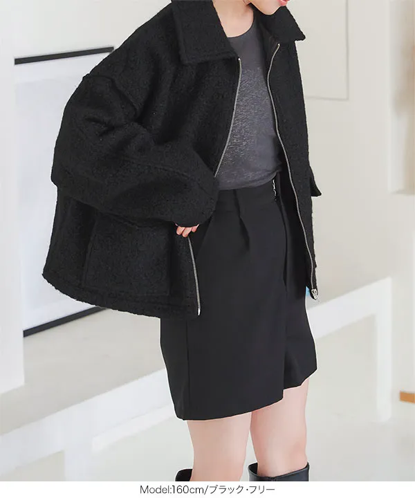 Wポケットシープボアジップブルゾン [K1309] - レディースファッション