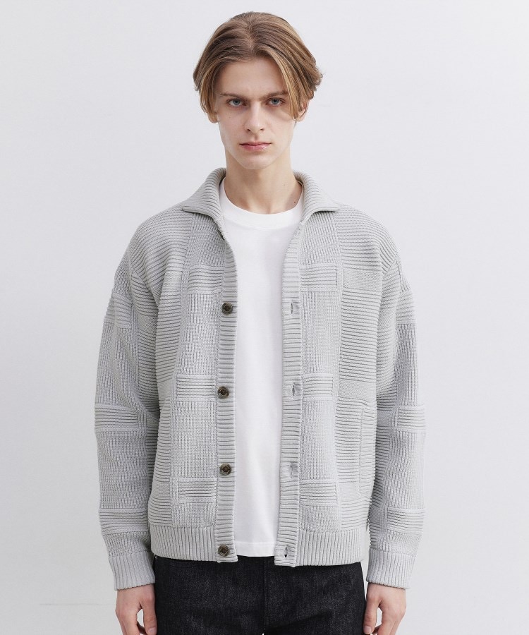 畦編みチェック ニットカーディガン（カーディガン/ボレロ） | TAKEO