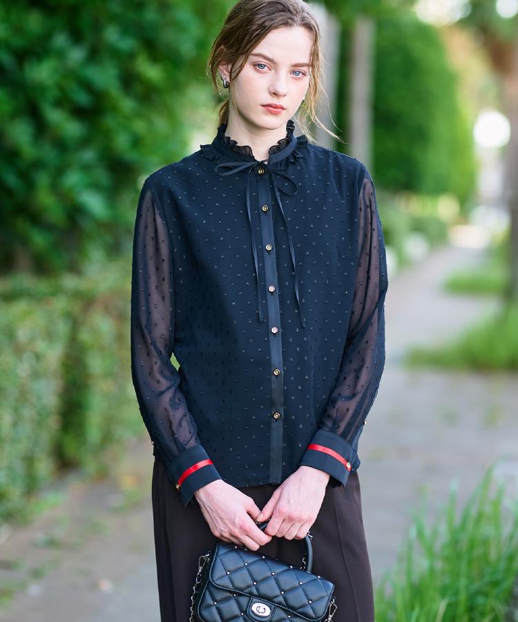 洗える/シアー素材/otonaMUSE 11月号掲載】フィルムドットブラウス