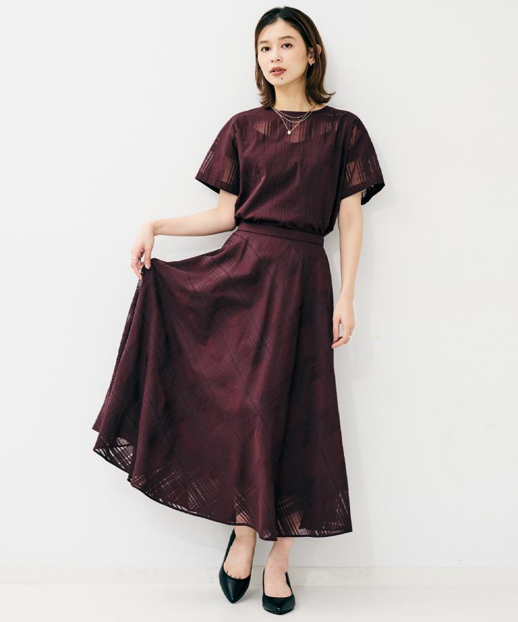 セットアップ可/エレガント】シアーチェックTブラウス（シャツ