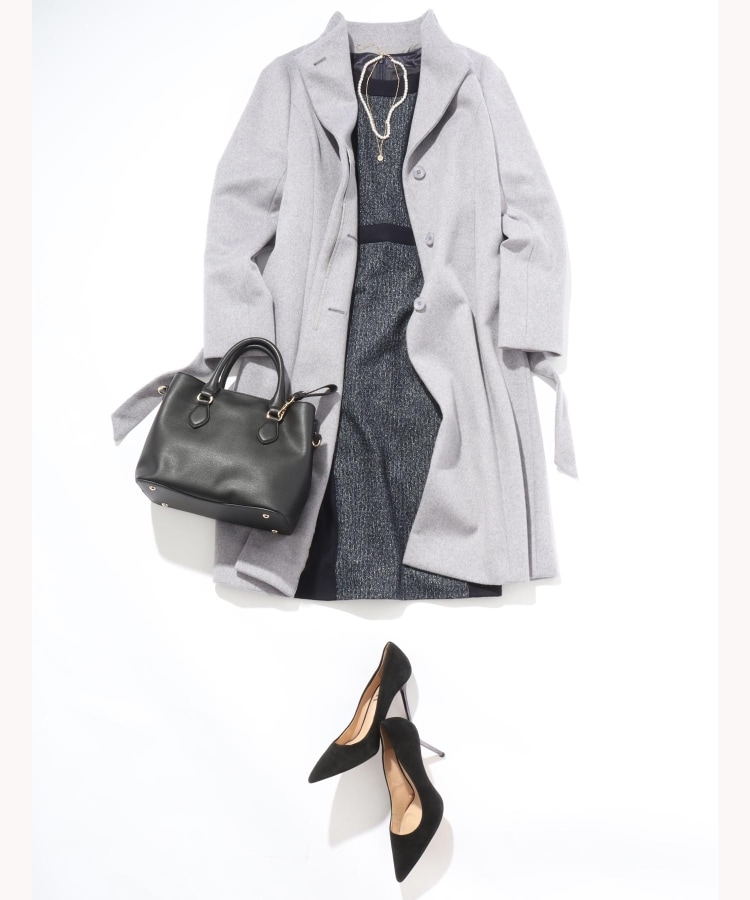 カシミヤ混／日本製】Iラインスタンドウィングカラーコート（スタンド