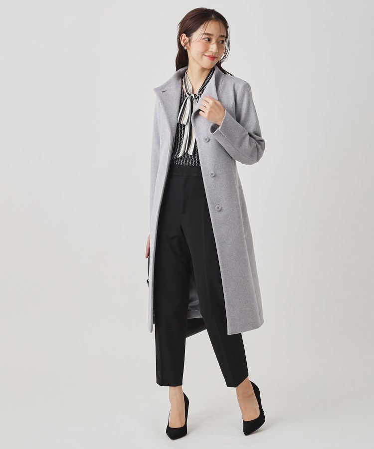 カシミヤ混／日本製】Iラインスタンドウィングカラーコート（スタンド