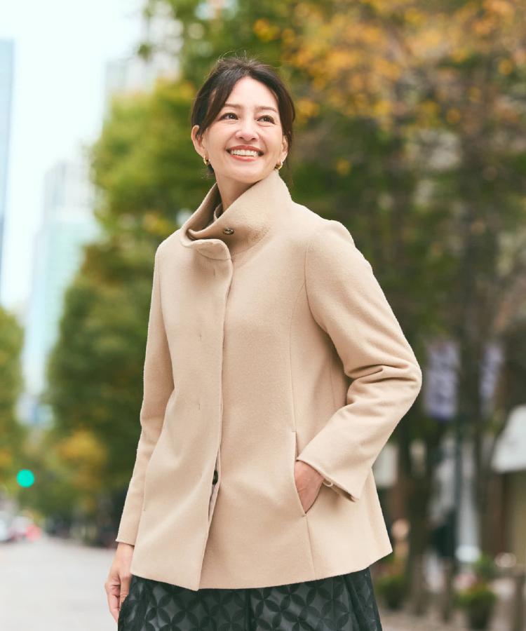 衿が顔に当たらない◎】スタンドネックミドルコート（スタンドカラー