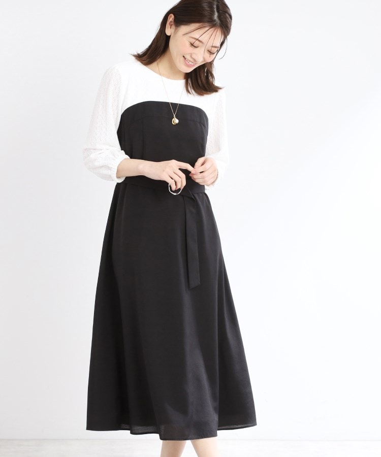 手洗い可／セットアップ可】異素材ミックスワンピース（マキシ・ロング