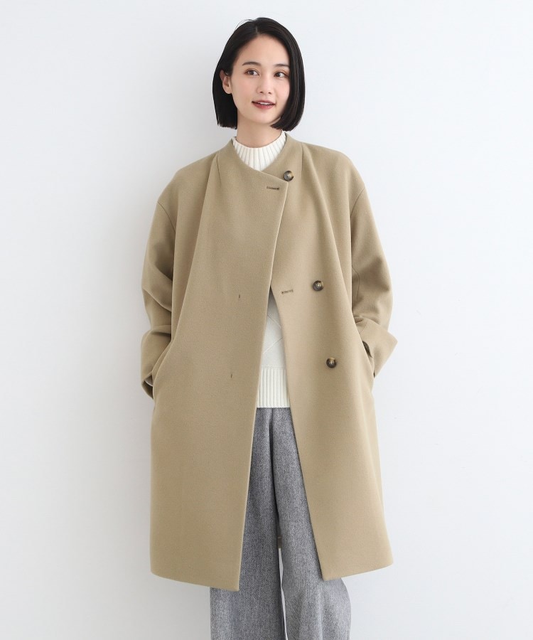 ウール】コクーンシルエットフォルムコート（ノーカラーコート