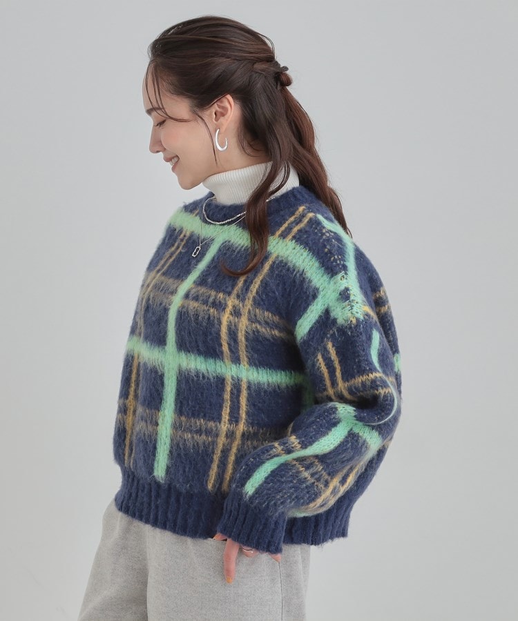 S-LL】女性らしさ漂う ふわふわチェック柄ニット（ニット/セーター