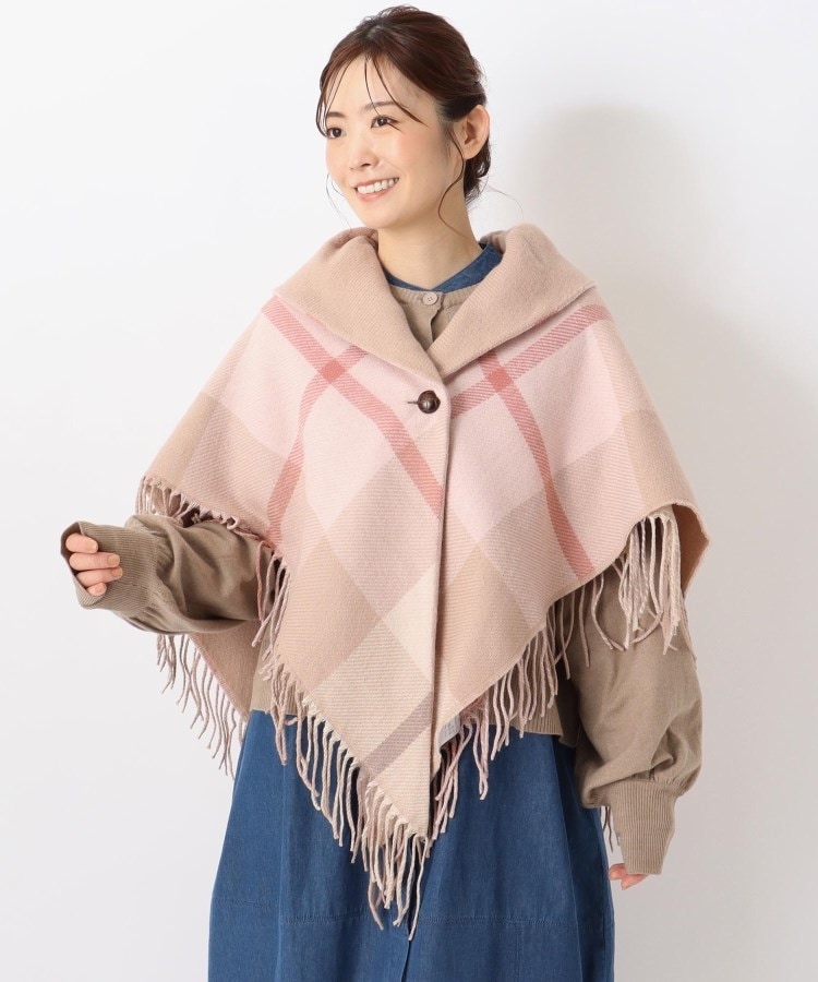 ◇大柄チェック 無地ギャザーケープ（ストール・マフラー） | one