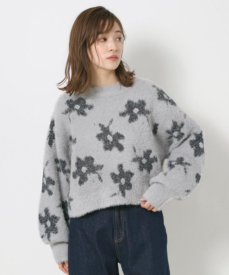 3色展開/洗える】フェザーニュアンスラメ花柄ニット（ニット/セーター