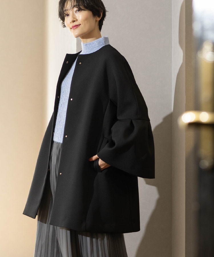 フレアスリーブミドルコート【洗える】（ノーカラーコート） | OPAQUE