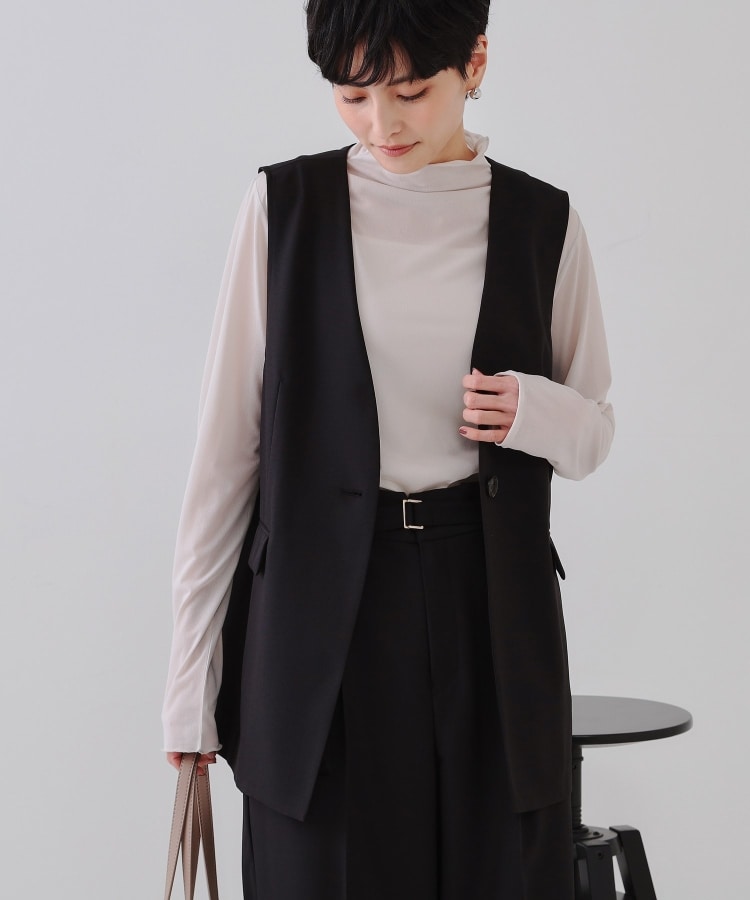 ノーカラーVネックジレ/セットアップ対応【洗濯機洗い可】（ベスト