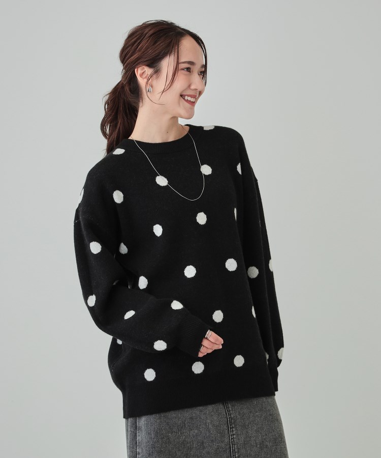 洗える/S-LL】 ドット柄が目を惹く ゆったりジャカードニット（ニット