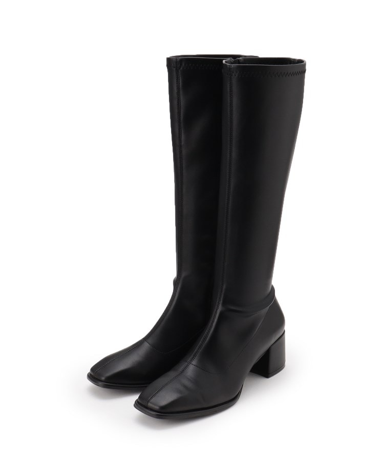 スクエアトゥロングブーツ【ロングセラー／歩きやすい／ローヒール