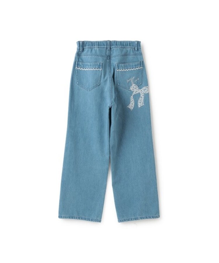 ニコ☆プチ掲載】レースアップリケ美脚ルーズストレートデニムパンツ