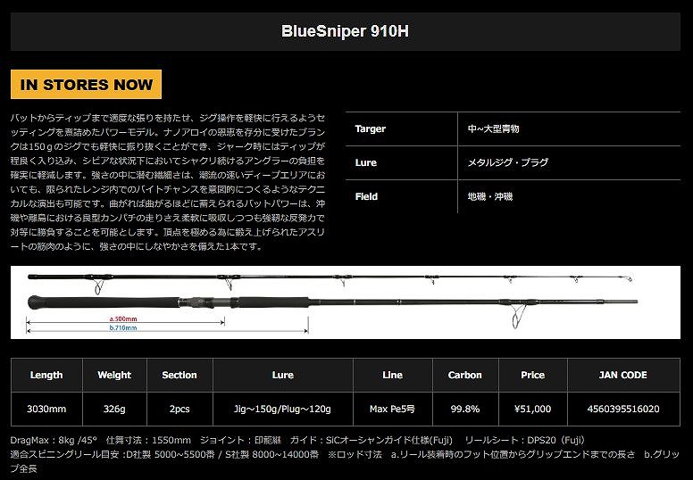 ヤマガブランクス ブルースナイパー 910H (スピニング/2ピース) ※店頭