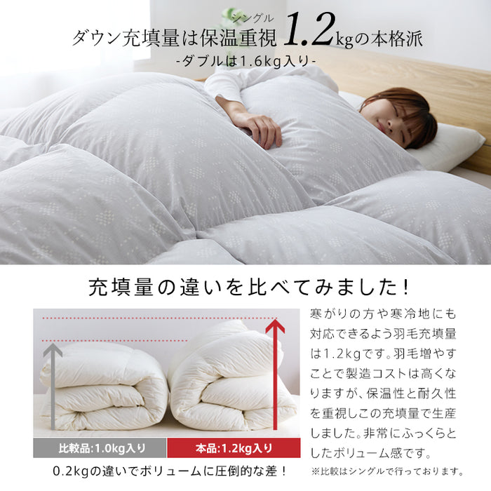 羽毛布団 シングル ハンガリーホワイトダック93％ 増量1.2kg 400DP