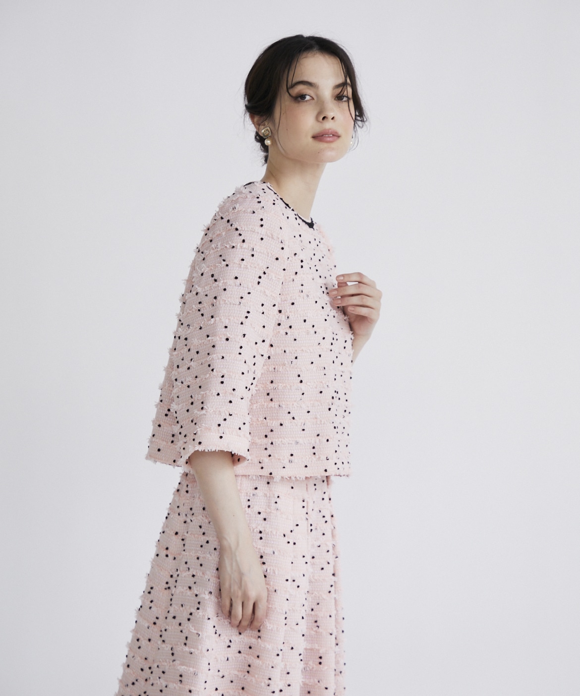 M マーリエル カセット ☆ラメスパンコールツイードブラウス M Maglie