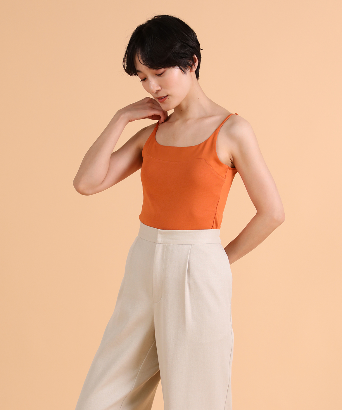 サテン切り替えキャミソール《スビン綿MIXフライス》｜DAY by DAY It's