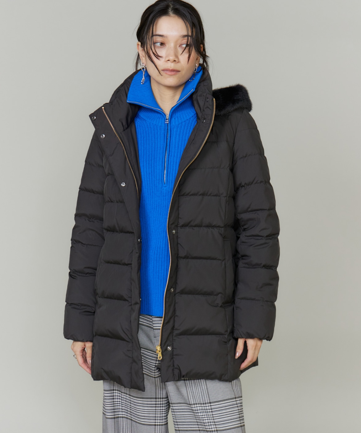 ミドル丈 フェイクファーフードダウンコート｜INED（イネド