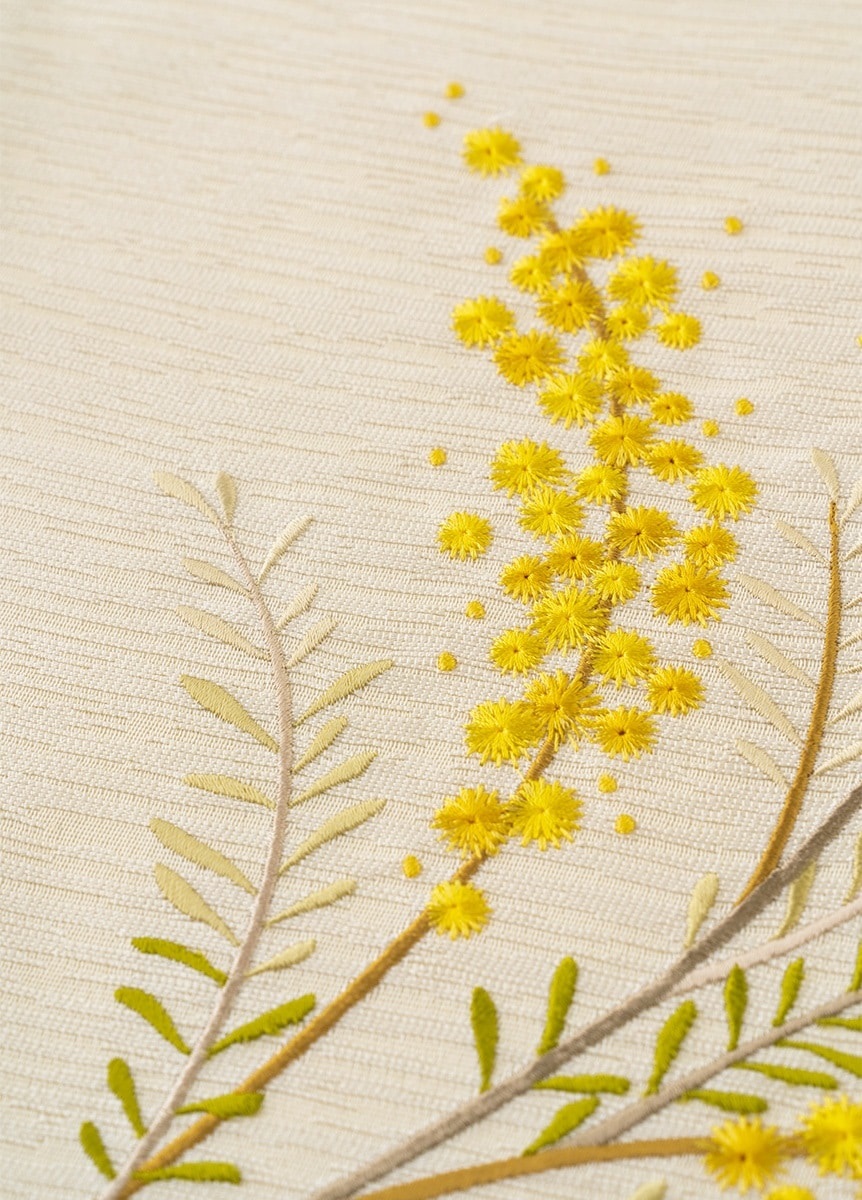 九寸名古屋帯 ミモザ刺繍 生成（ご予約受注品） | 帯 | やまと