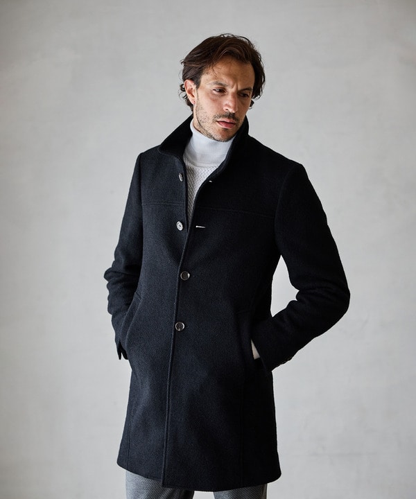 起毛カルゼジャージスタンドカラースリムコート｜メンズファッション
