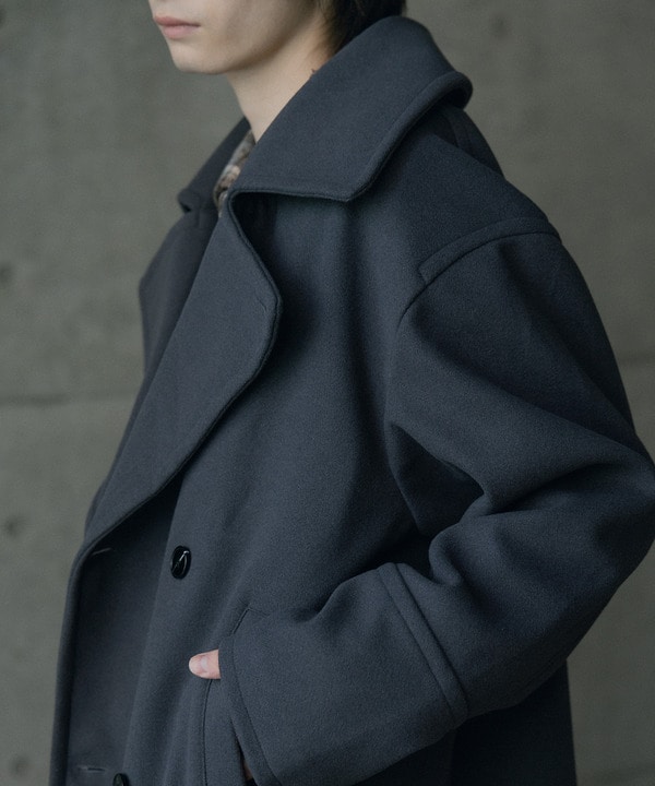 フェイクメルトンオーバーサイズビッグカラーピーコート｜メンズ