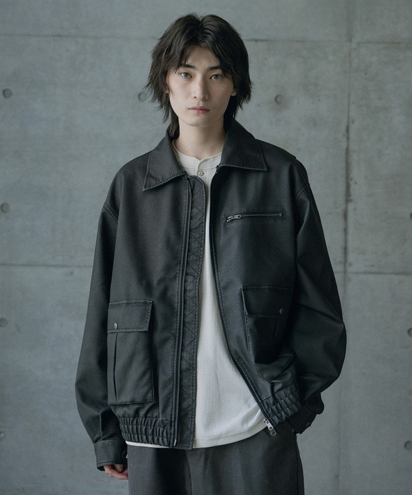 ビンテージシンセティックレザーファーカラー脱着フライトブルゾン