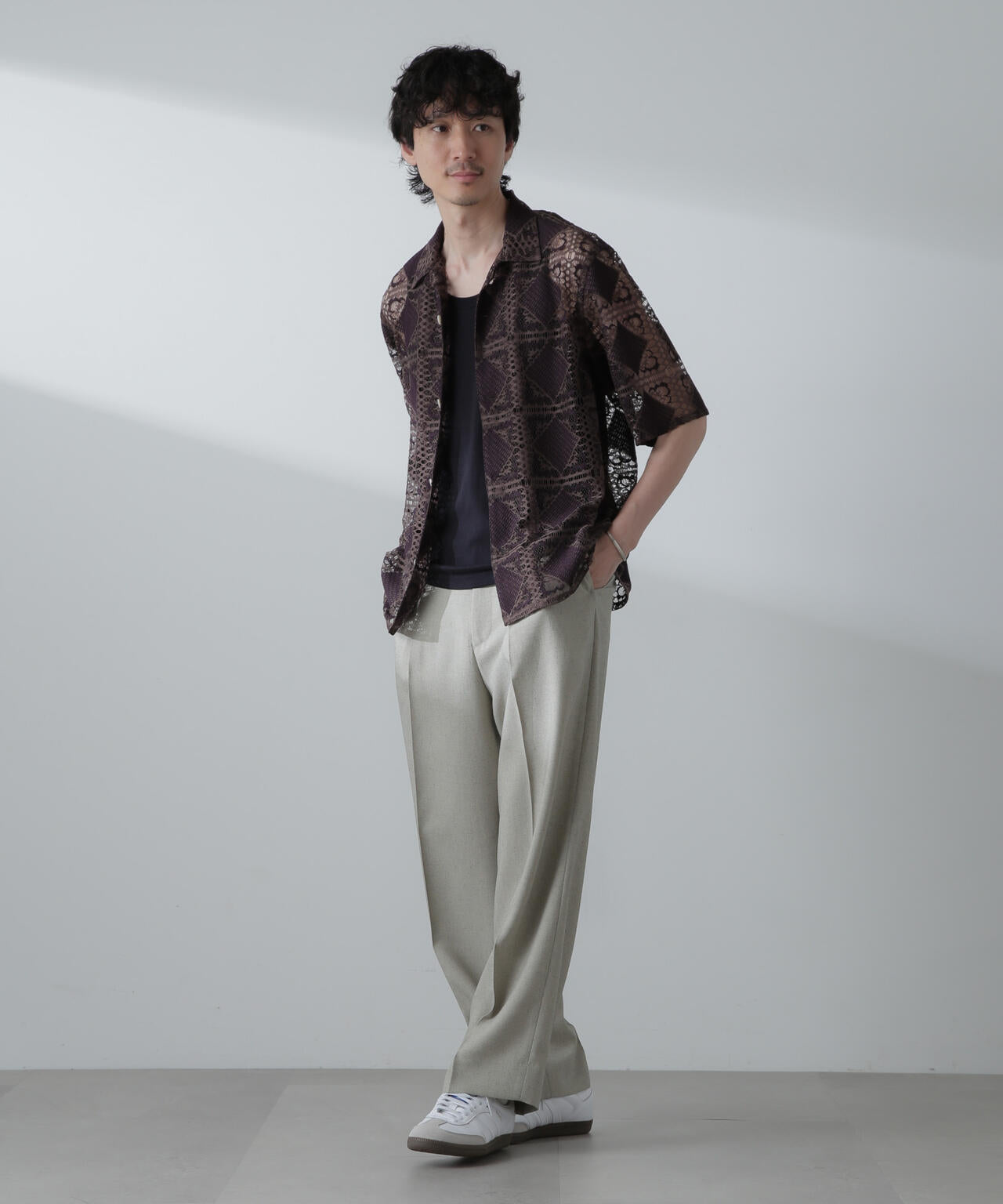 カットブローシェレース オープンカラー シャツ