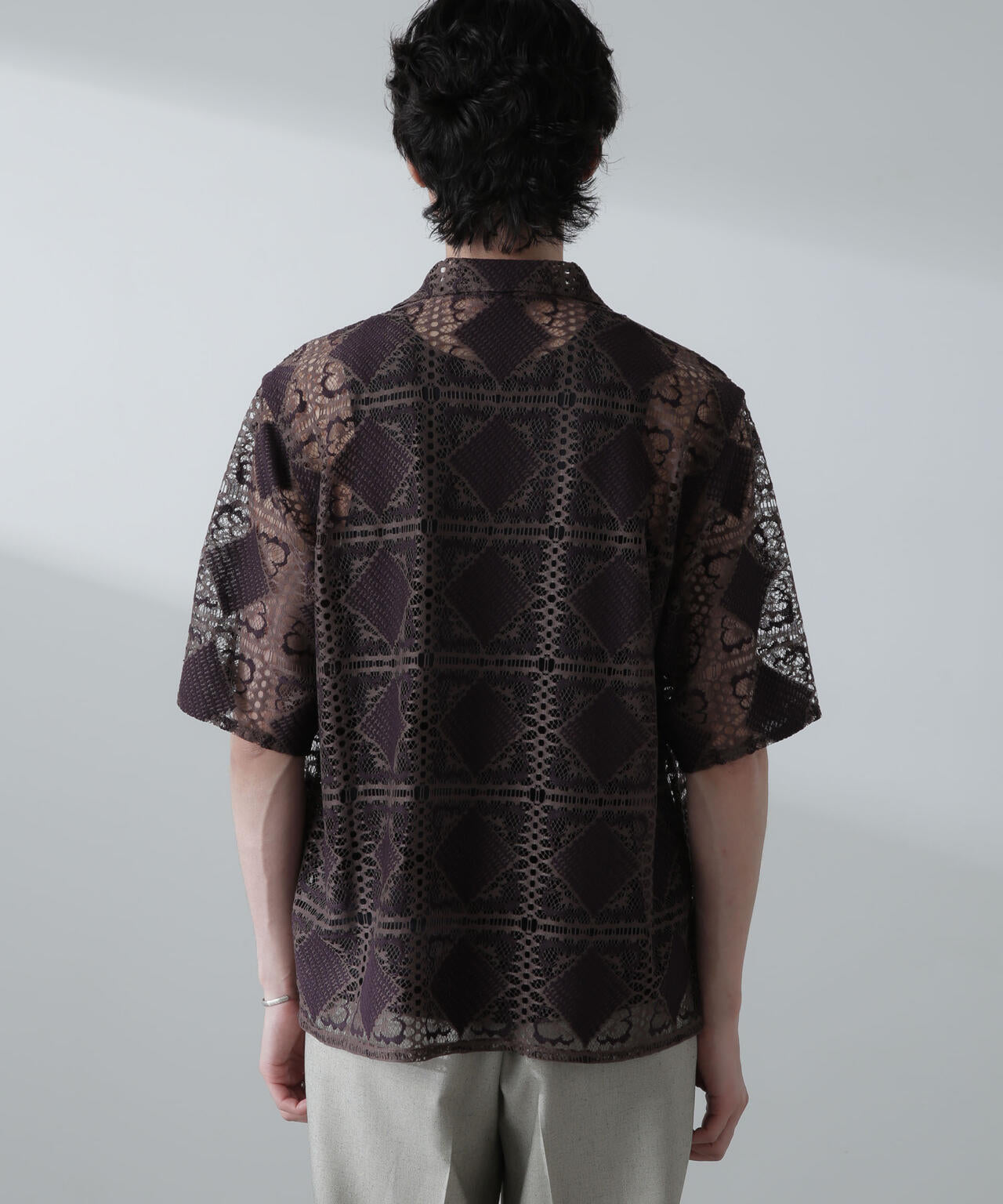 カットブローシェレース オープンカラー シャツ