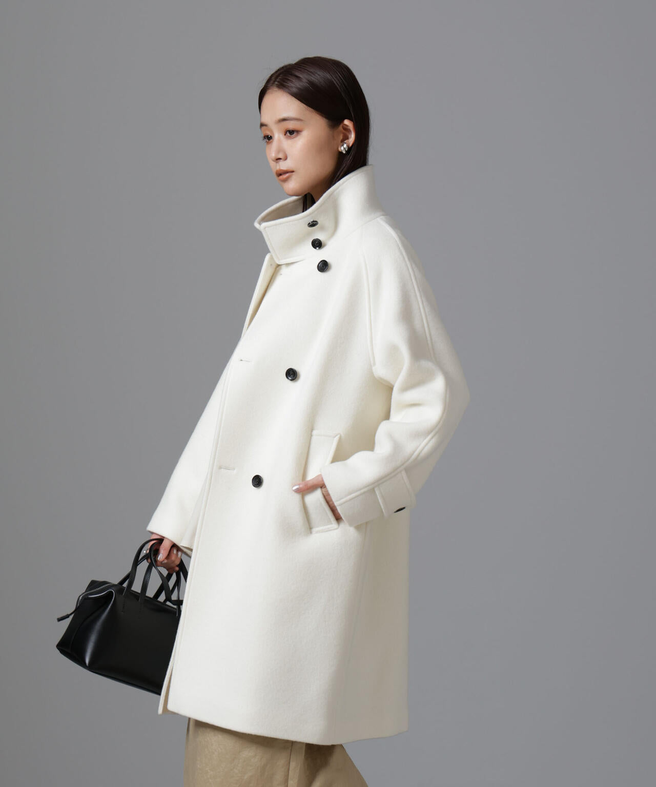 PECOLAMB ウール カシミヤ スタンドカラー コート