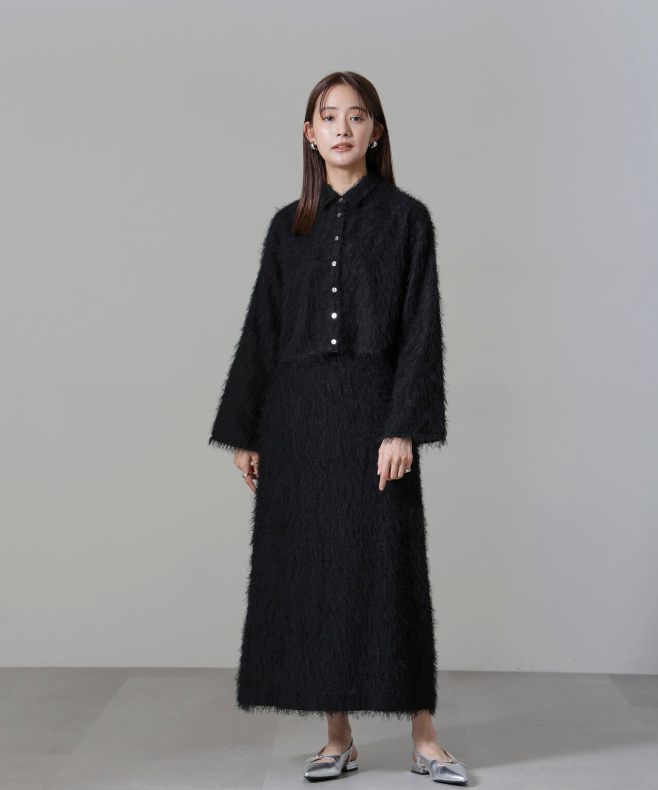 フリンジ ジャガード クロップド シャツ ( セットアップ 可)