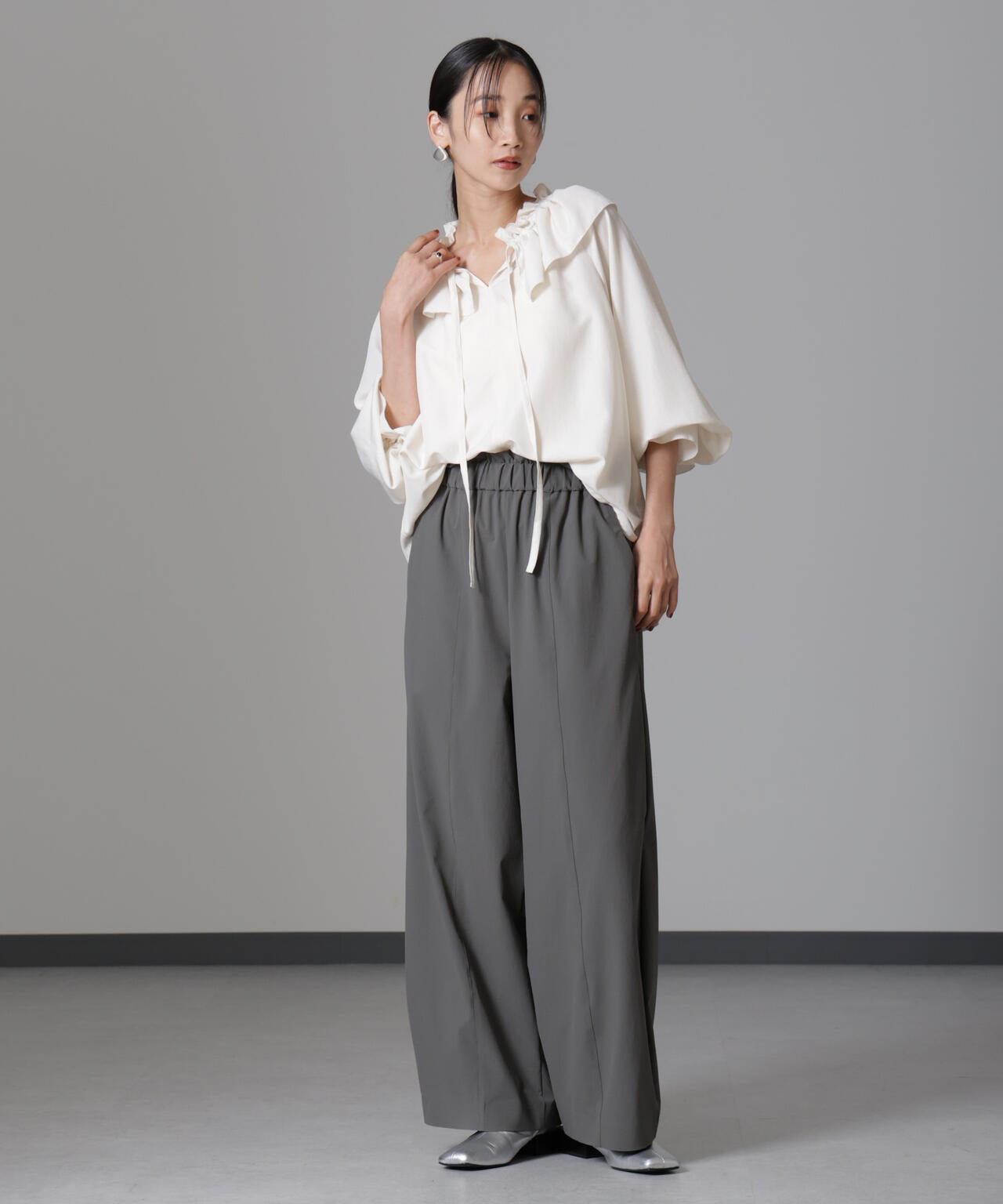 W フリル リボン ブラウス