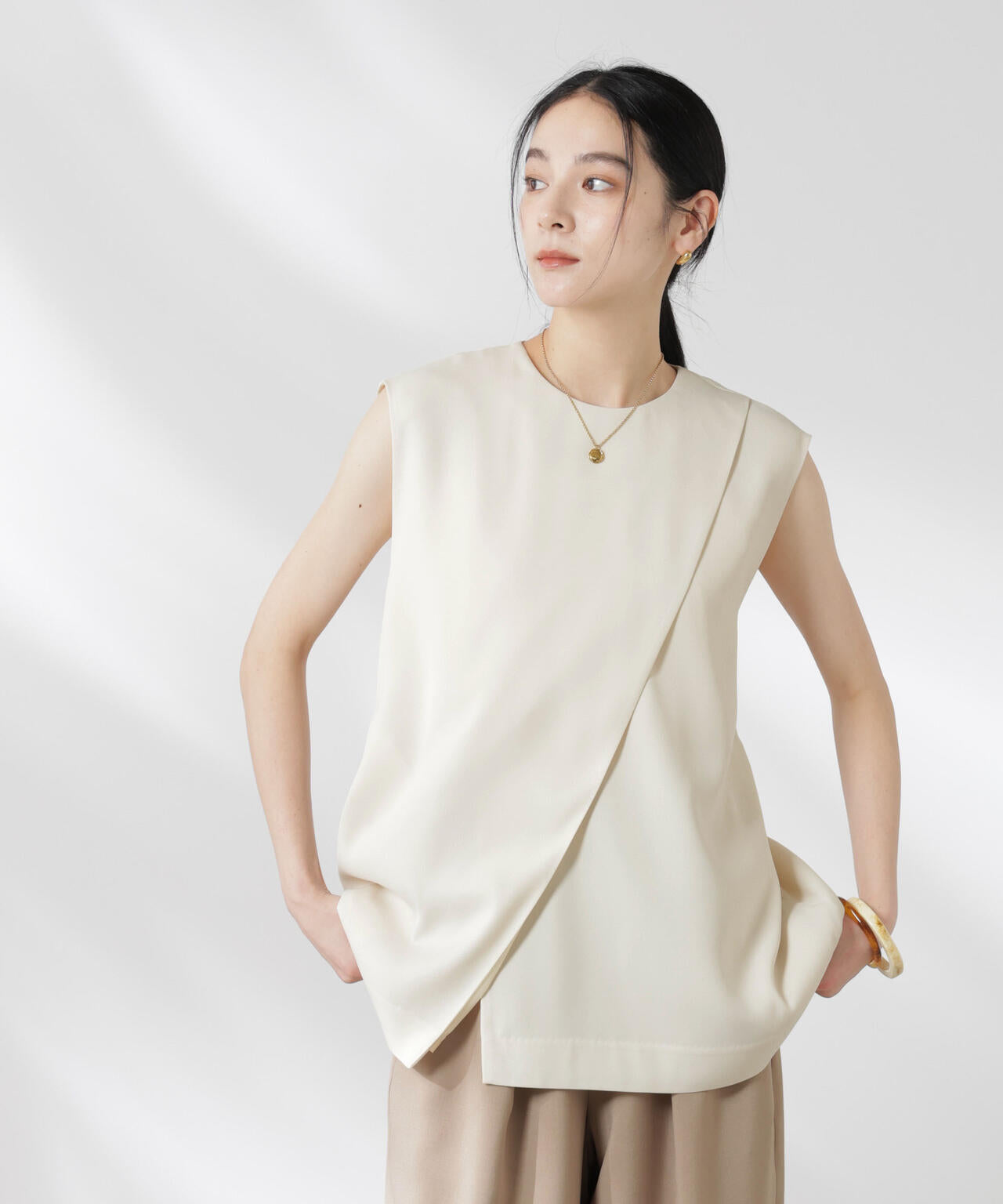 ダブルクロス フロントレイヤード ブラウス ( セットアップ 可)