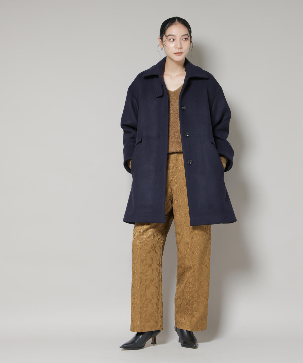 WooLoop Aライン ステンカラー ミドルコート