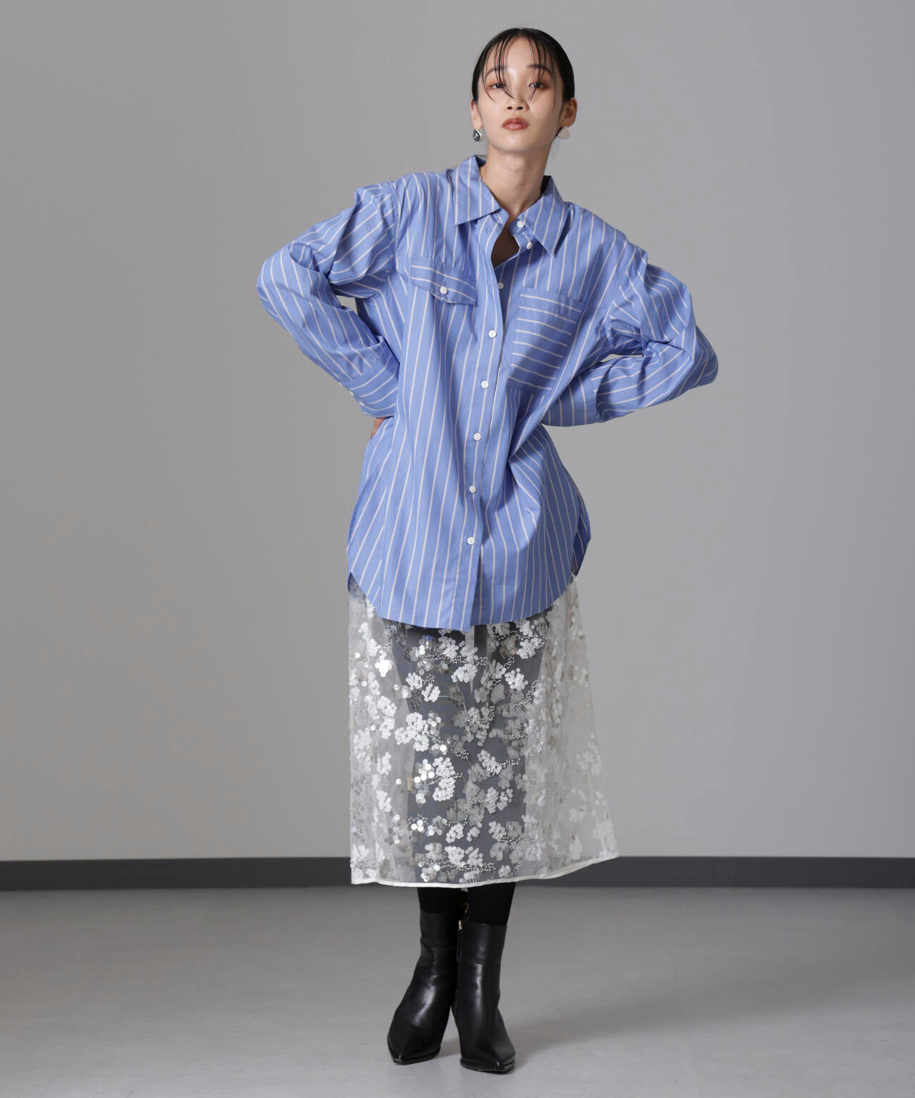 Baum und Pferdgarten / Striped Cotton Poplin シャツ