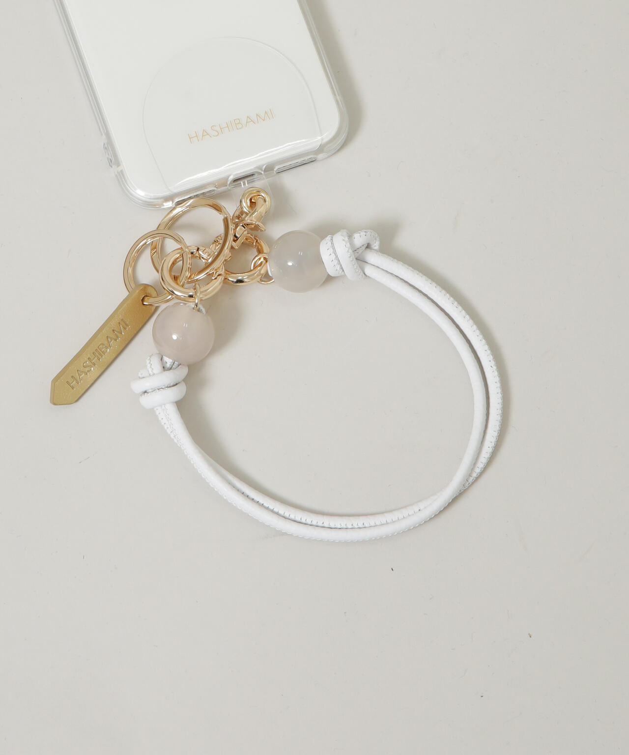 HASHIBAMI / 大玉天然石 × レザー スマホハンドストラップ