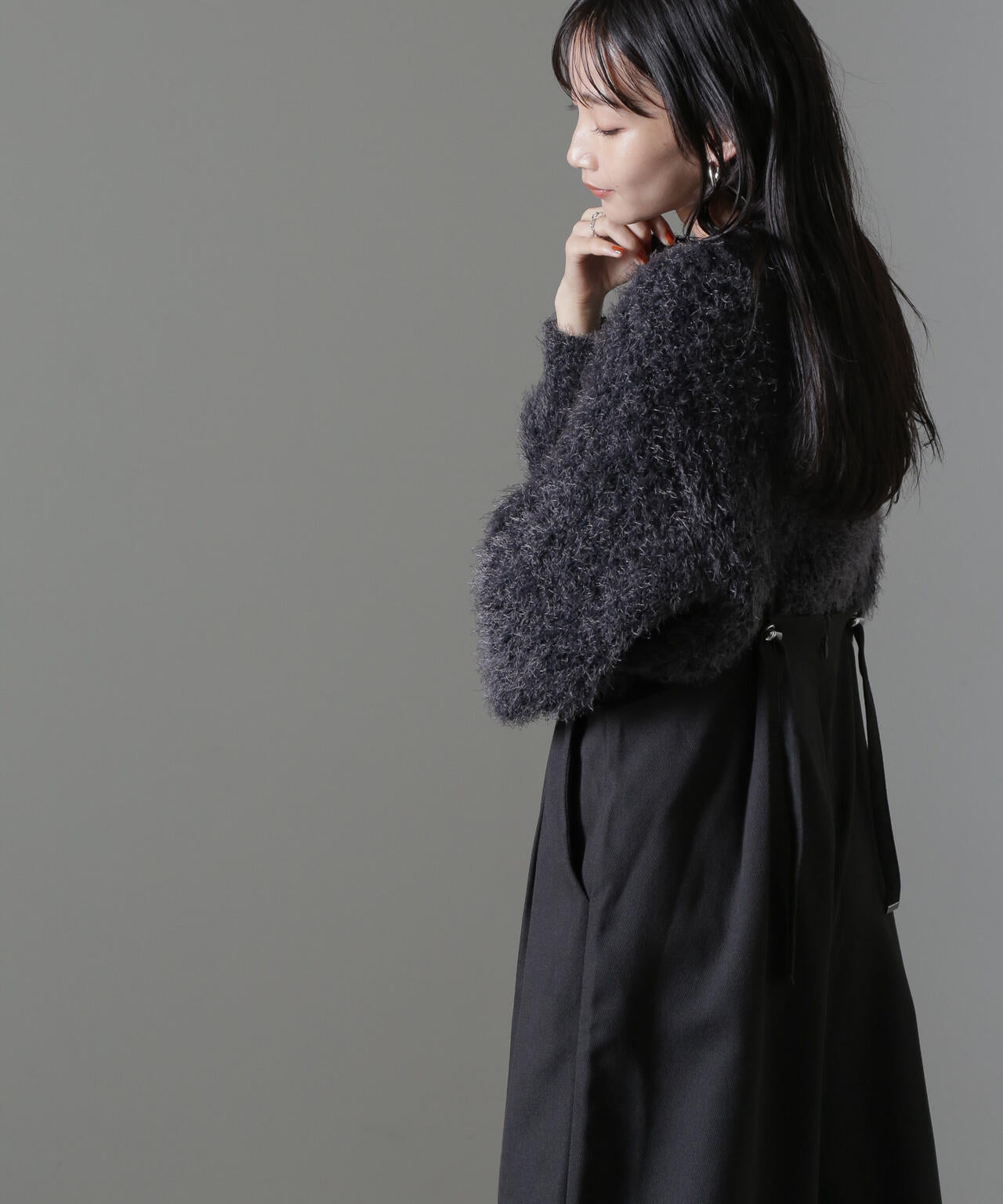 モールフェザー クロップド ニット トップス