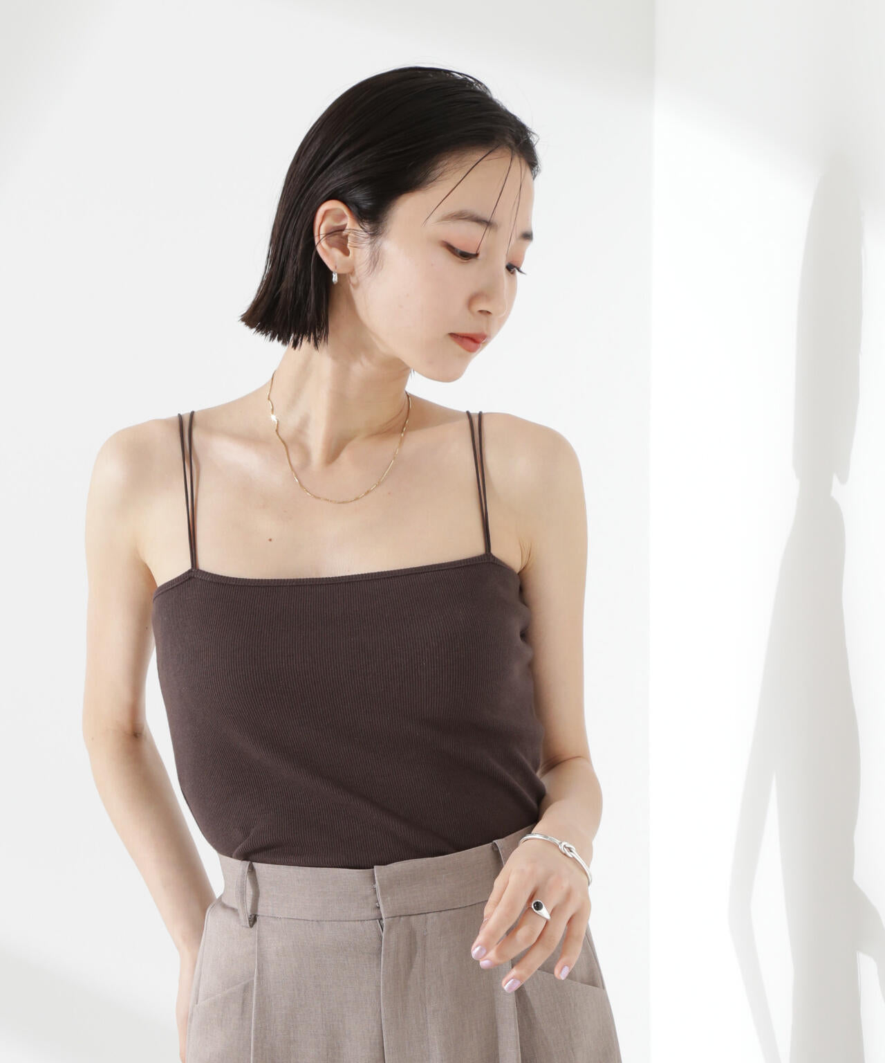 抗菌防臭 リブ カップ付き ダブルストラップ キャミソール