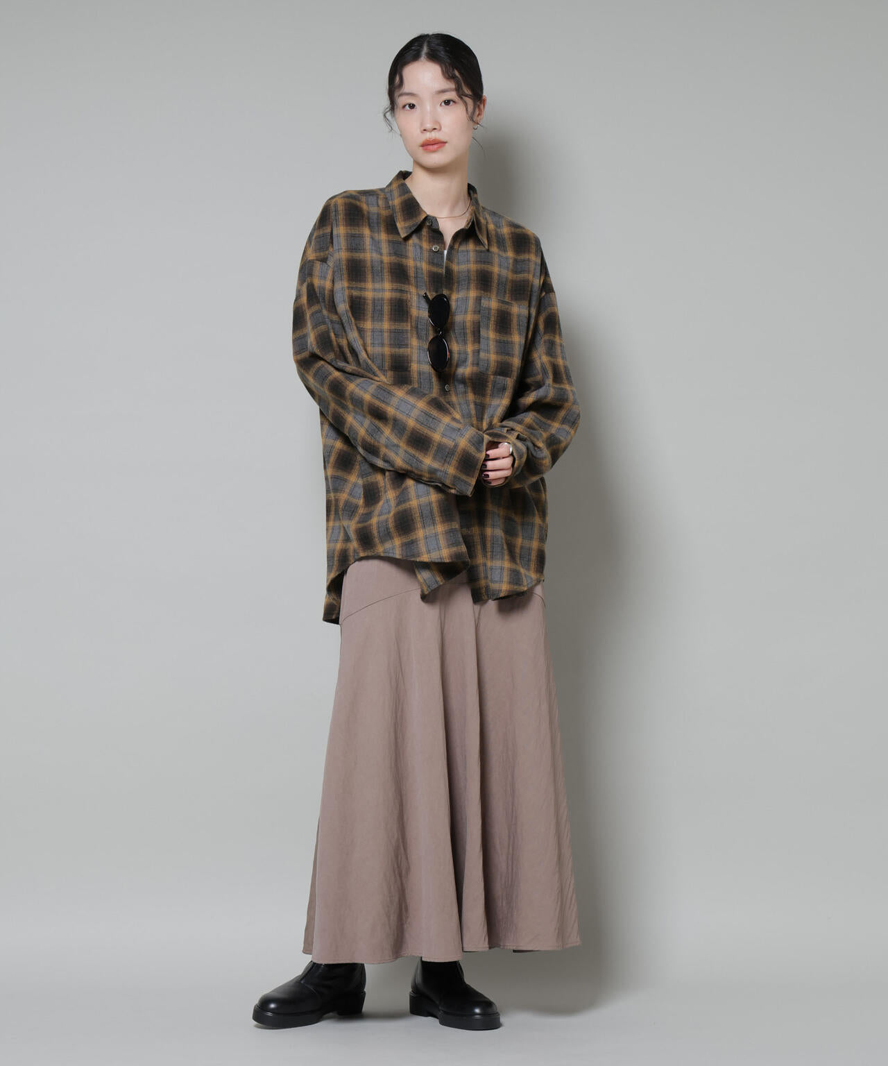 オーバーサイズ チェックシャツ