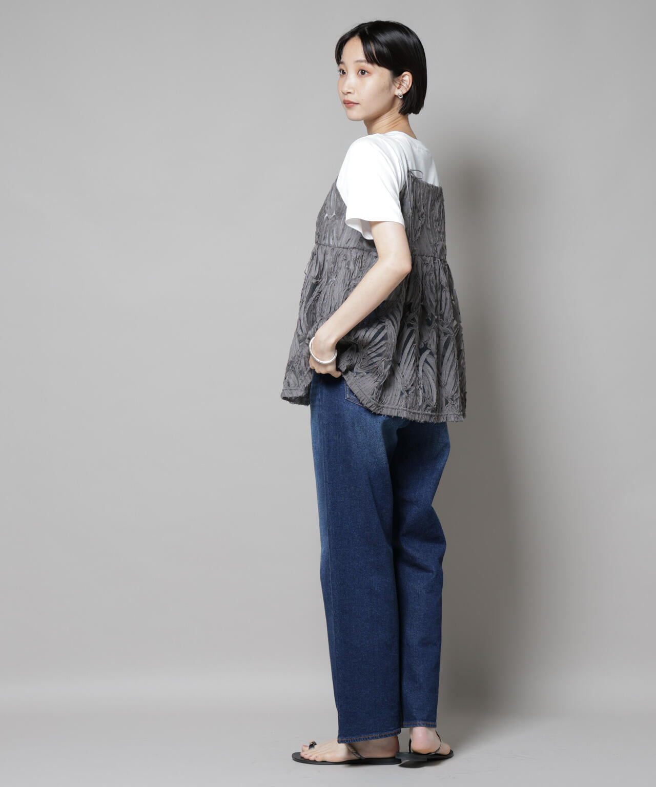 テープ刺繍 チュール 前後2way キャミソール ビスチェ ( セットアップ 可)