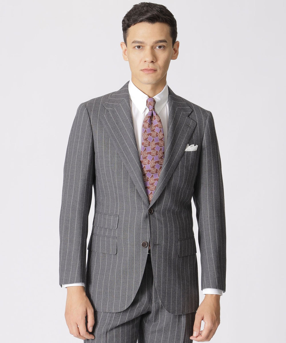 数量限定】「COLLECTION LINE」チョークストライプ柄 ワイドラペル