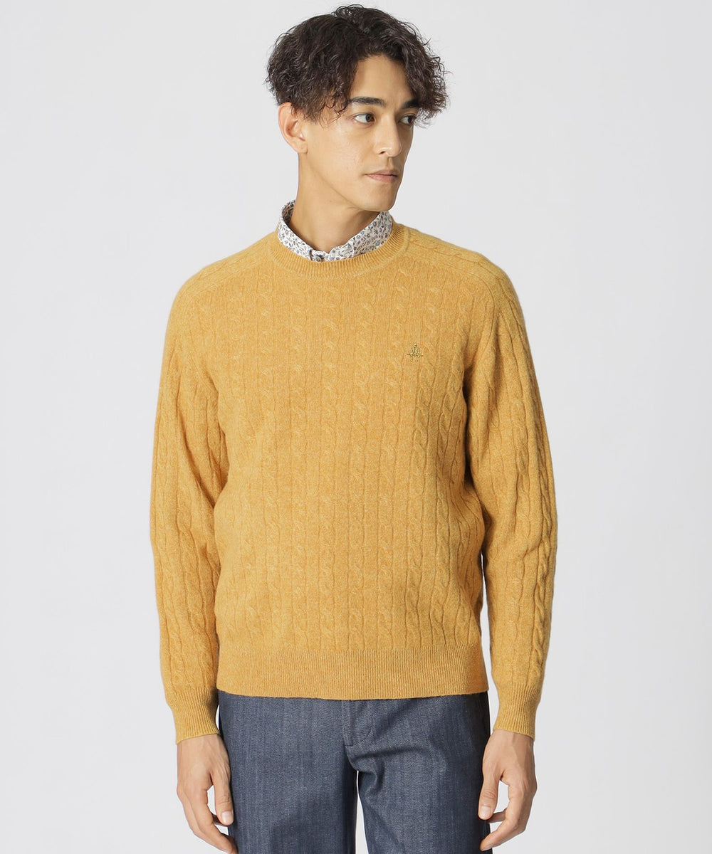 ケーブル柄カシミヤ混クルーネックセーター(トップス)｜Paul Stuart