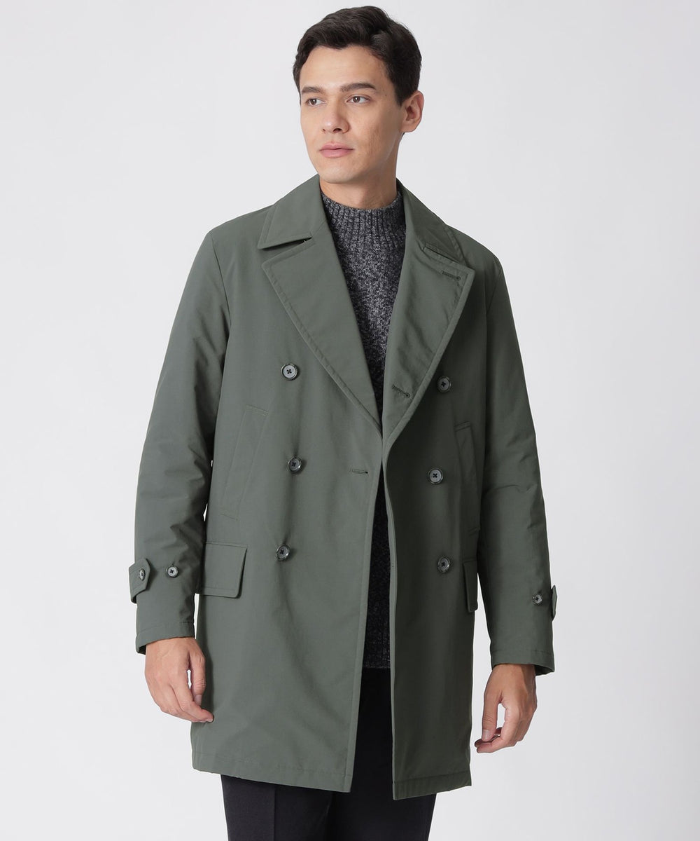 ポリエステルワッシャータフタパディングダブルブレストコート(はっ水