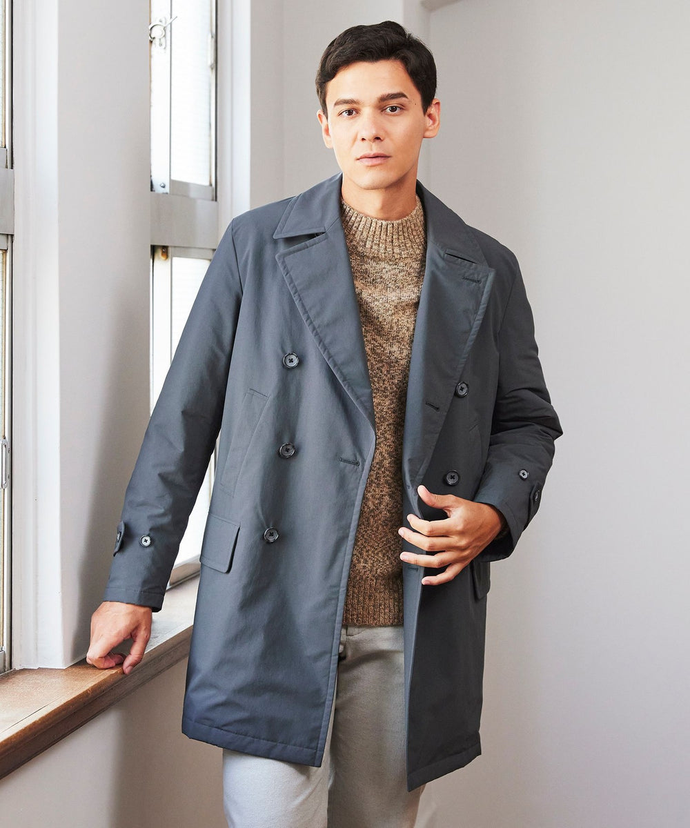 ポリエステルワッシャータフタパディングダブルブレストコート(はっ水