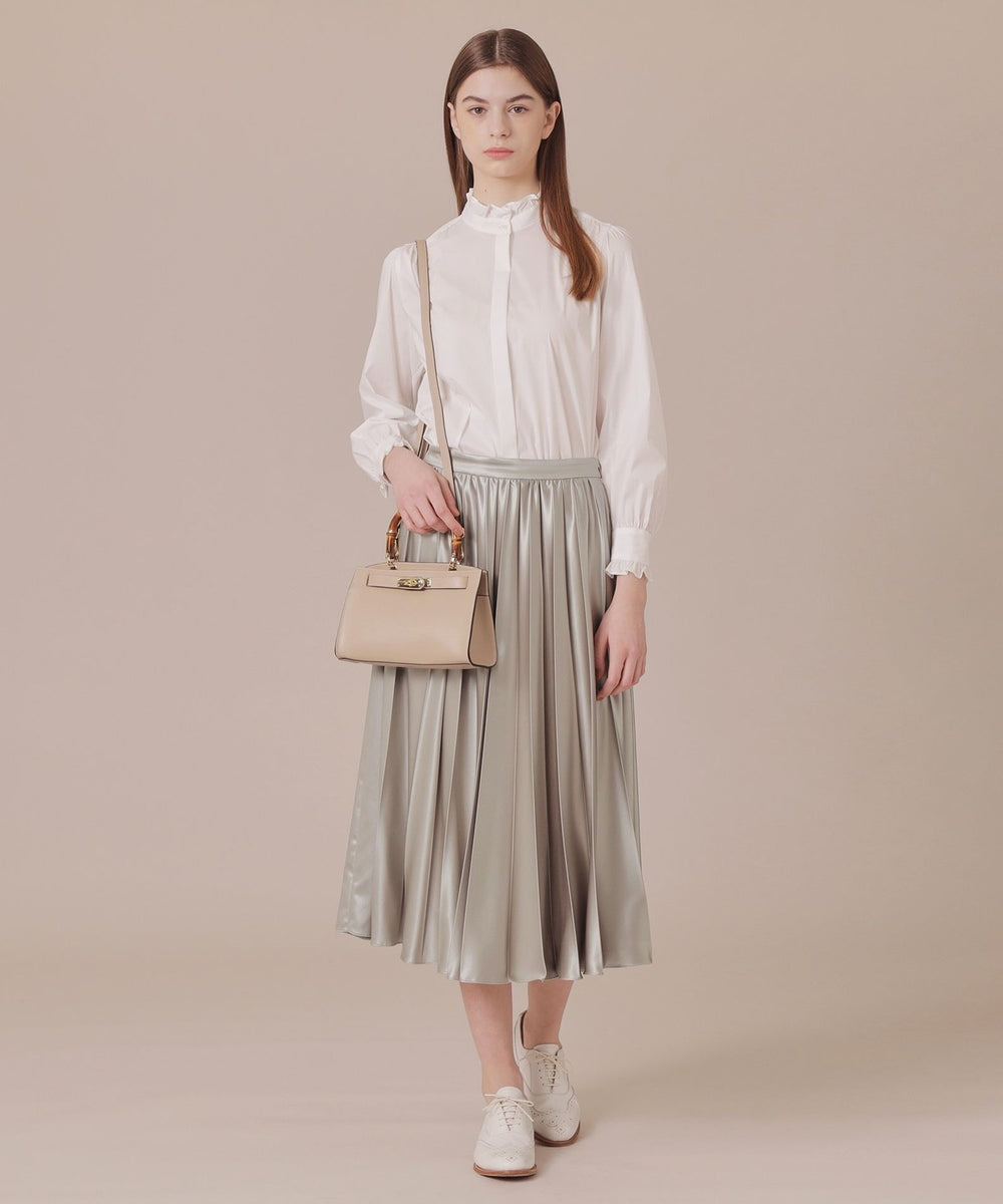 コットンナイロンストレッチスタンドカラーブラウス(トップス