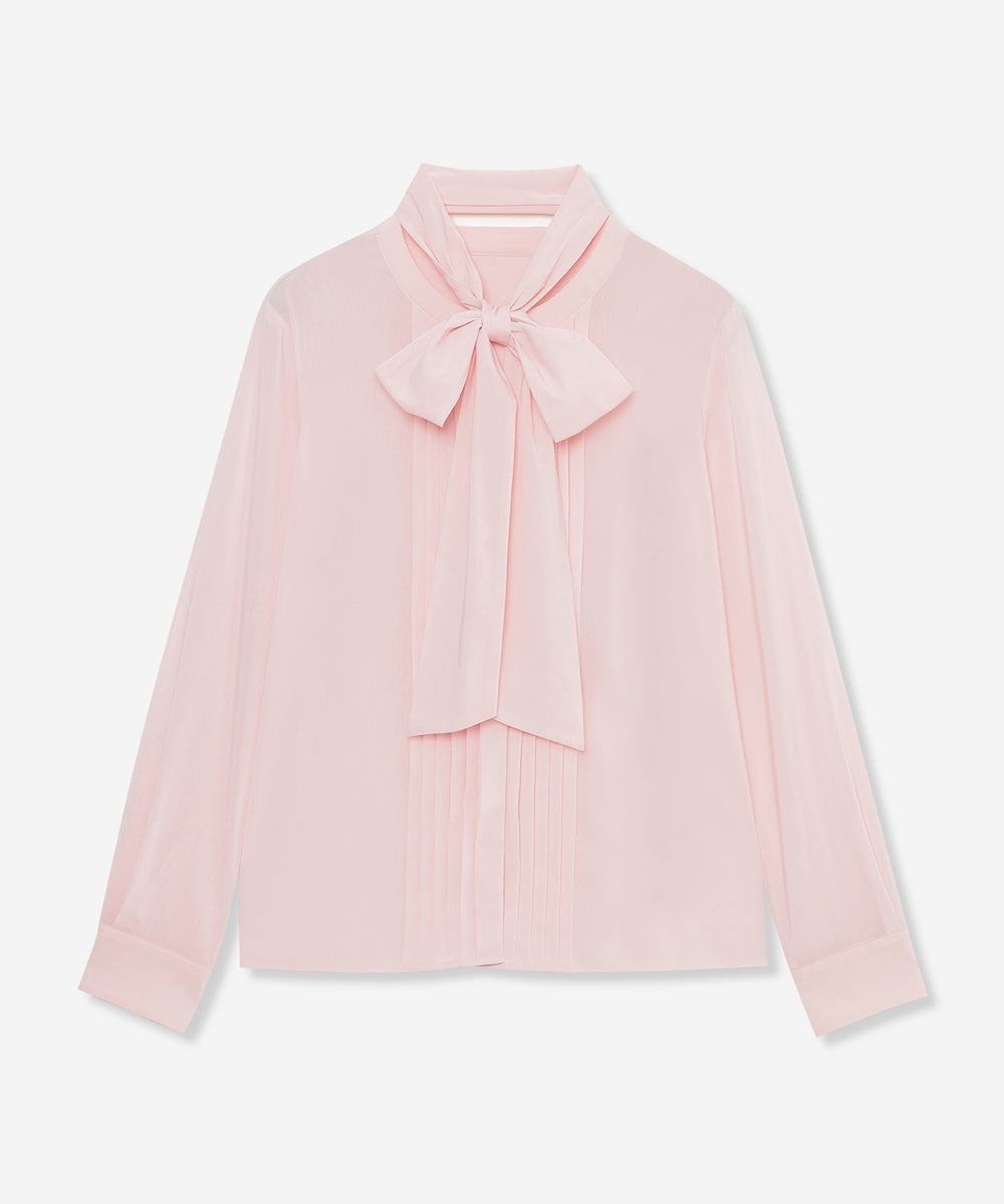 コットンナイロンボイル2WAYノーカラーボウタイブラウス(トップス