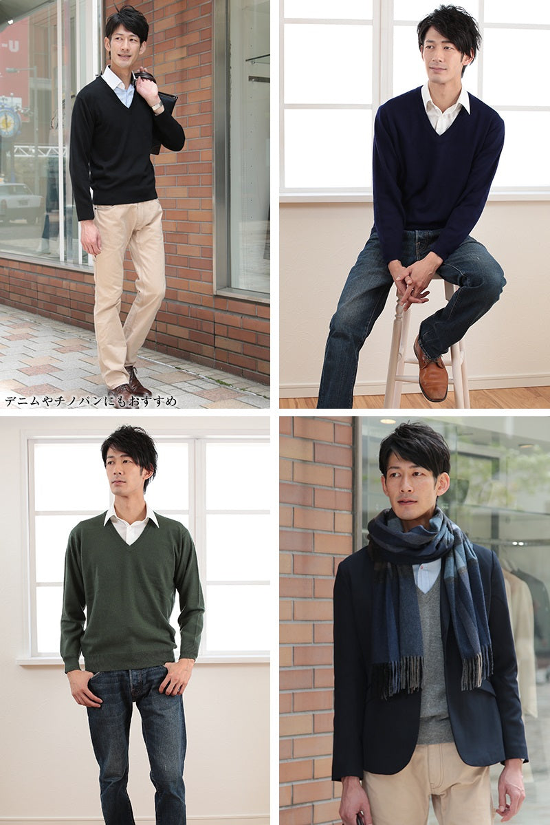 カシミヤ100% Vネック セーター メンズ M～5L (カシミヤ カシミア