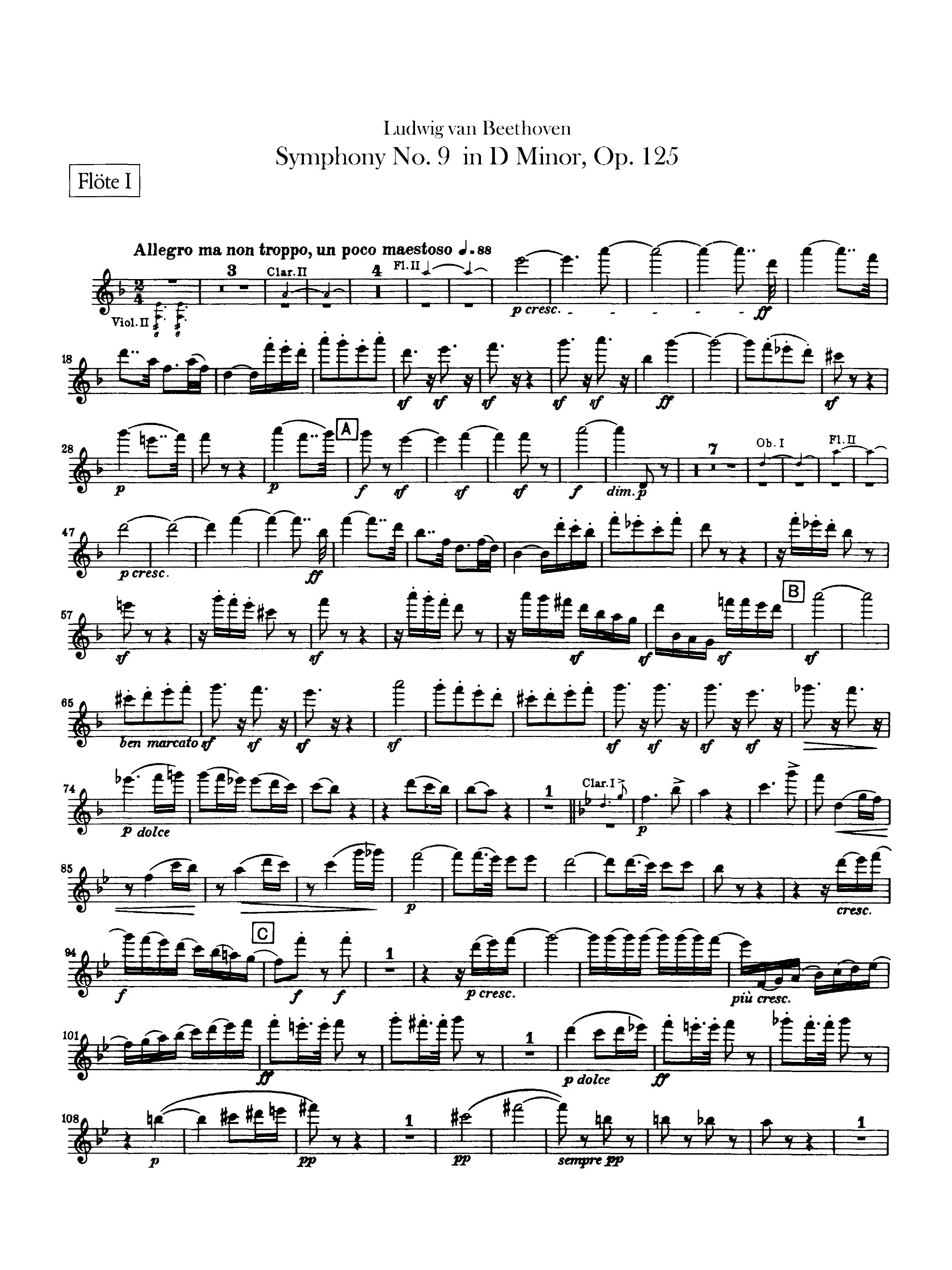 楽譜 ベートーヴェン 交響曲 9曲全曲 フルート パート譜セット(全楽章