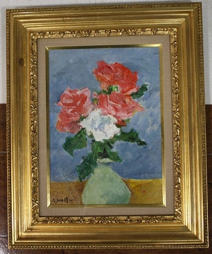 服部和三郎、薔薇とアネモネ 水仙 チューリップ、F10号、真作油絵